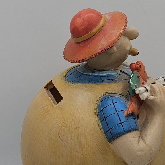 piggy bank~ Vintage unique big belly fisherman 10 in tall - Picture 3 of 13